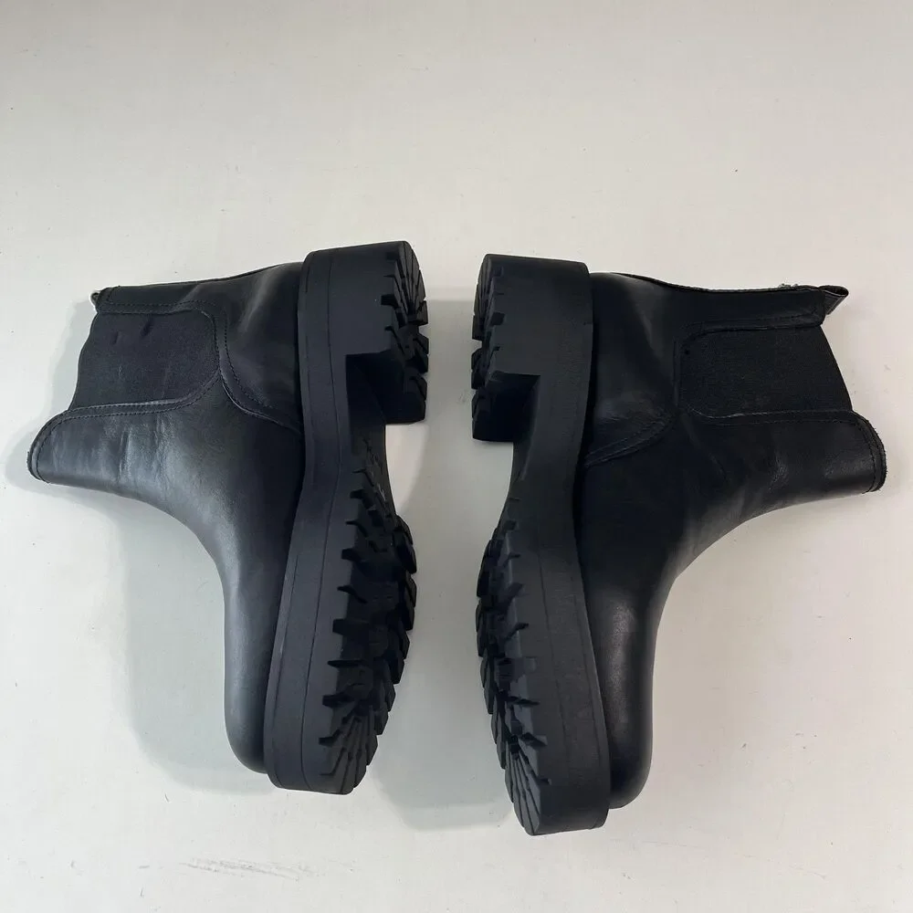 Sam Edelman Boots Womens Size 7 Black Leather Waterproof Chelsea Ankle Lug Sole